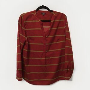 Talbots‎ Petites Size Large Red Gold Striped Womens Top Long Sleeve V Neck